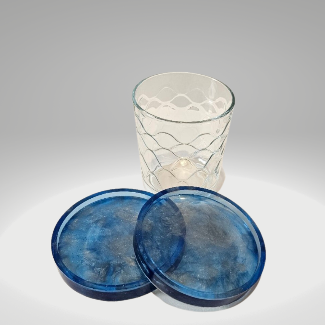 Blue and Silver drink coaster set (two)