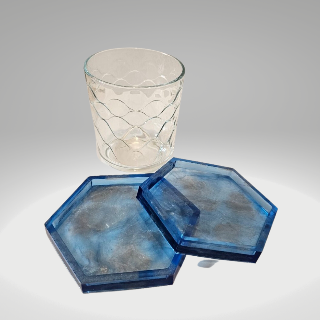 Blue and Silver drink coaster set (two)