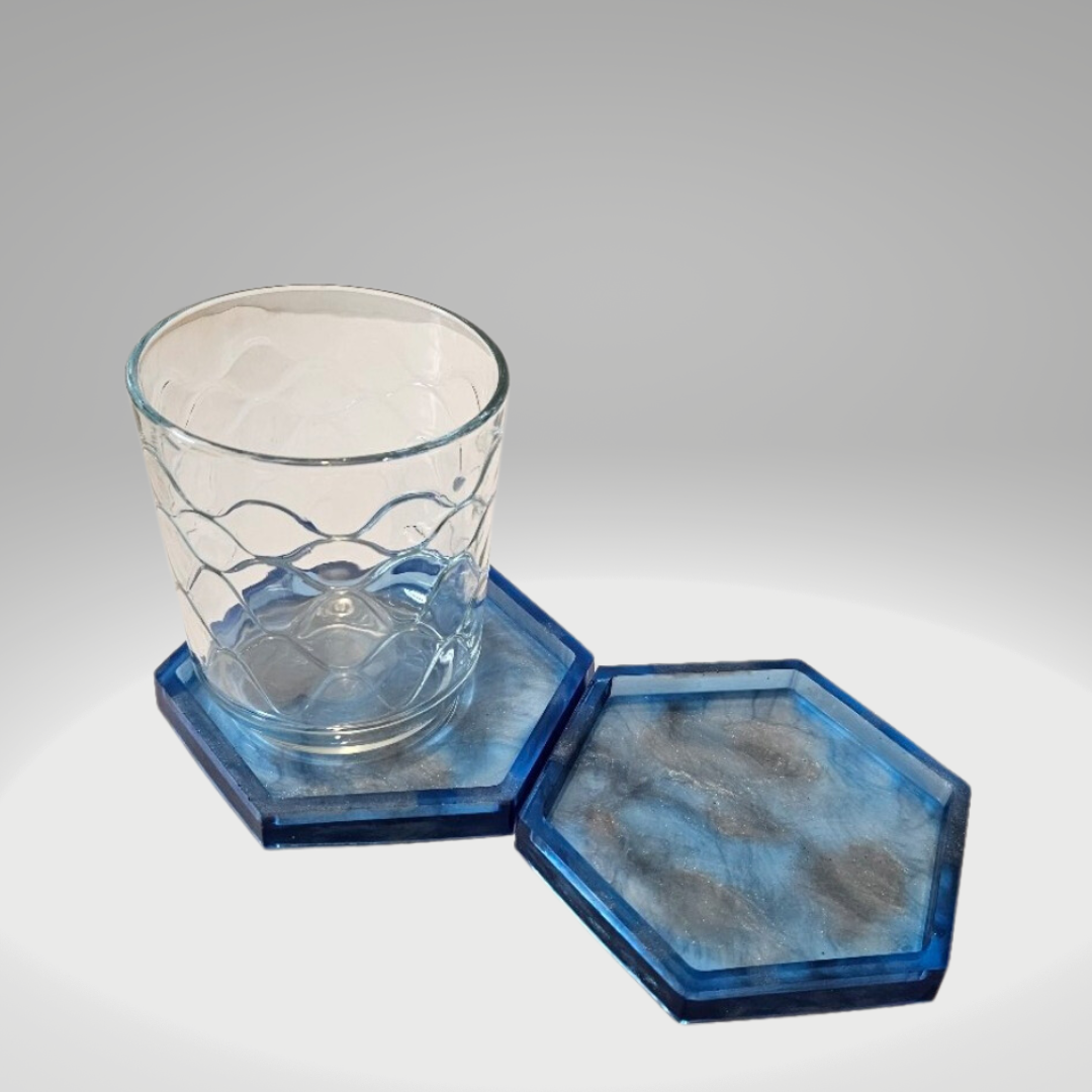 Blue and Silver drink coaster set (two)