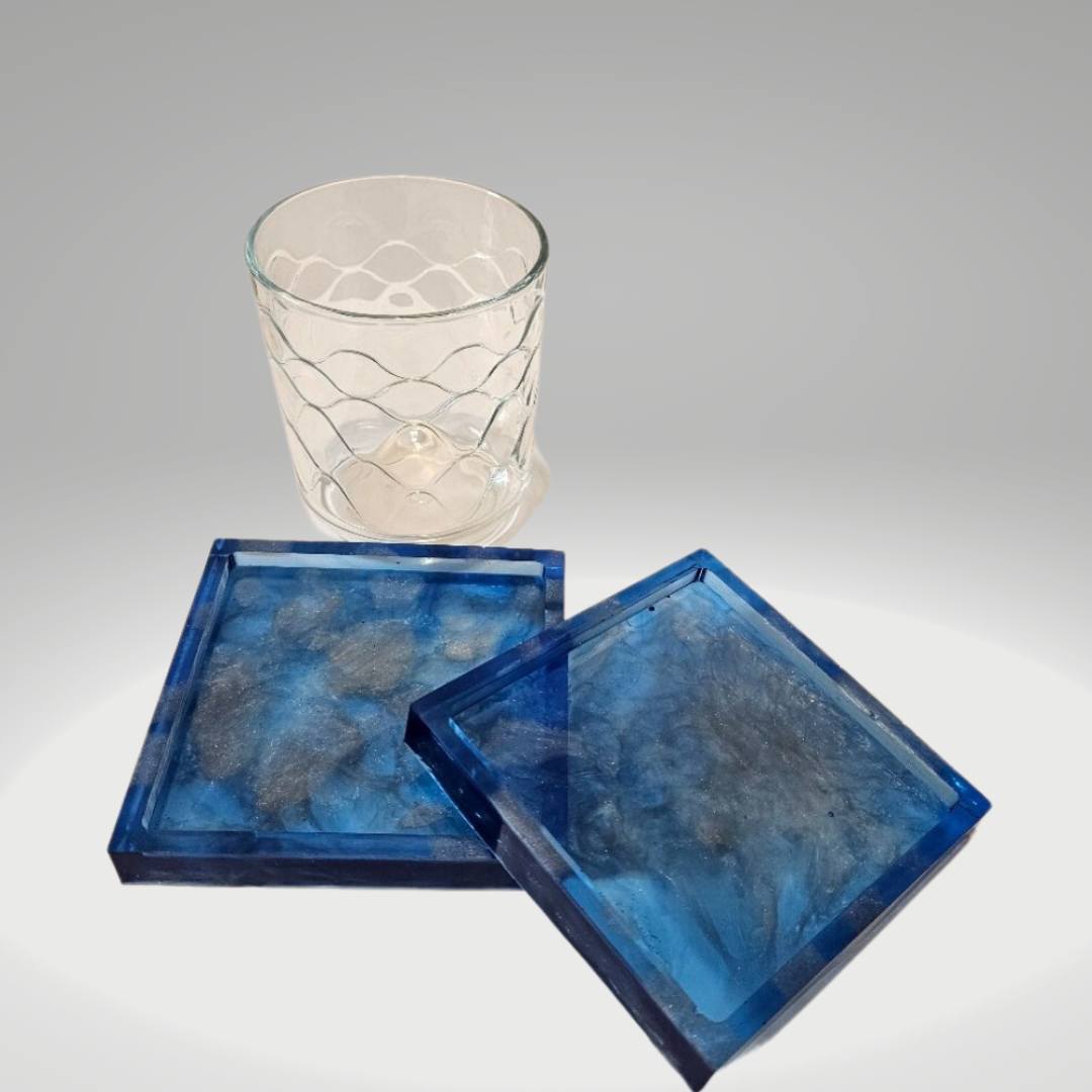 Blue and Silver drink coaster set (two)