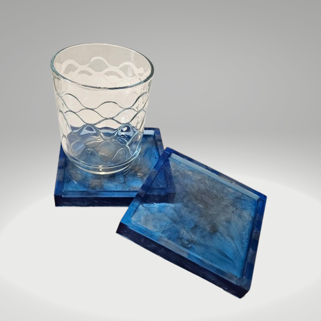 Blue and Silver drink coaster set (two)