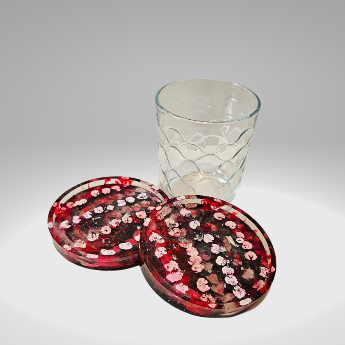Red/white/black/silver Drink Coaster set (two)